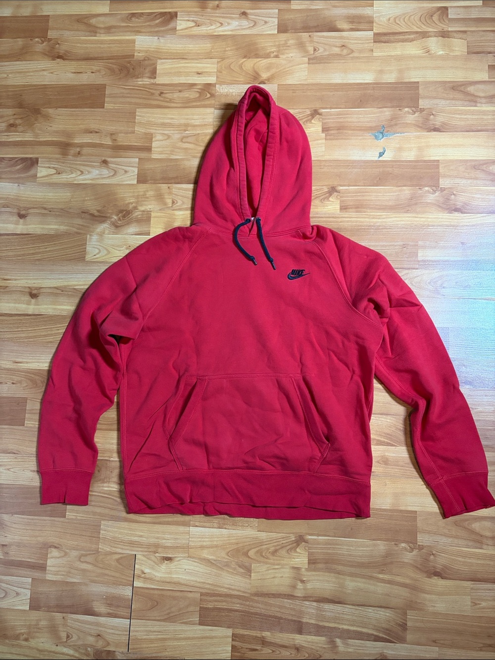 Nike Men's Red Hooded Sweatshirt with Black Logo